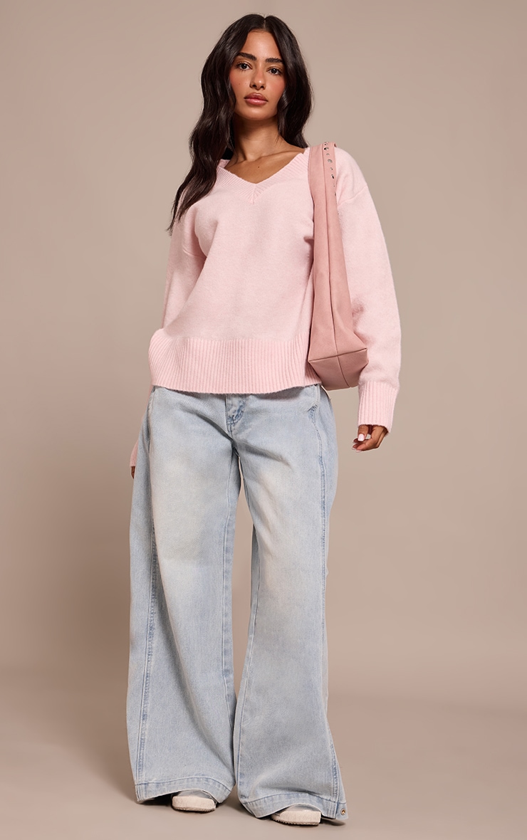 Petite Baby Pink Knit V-neck Sweater image 3