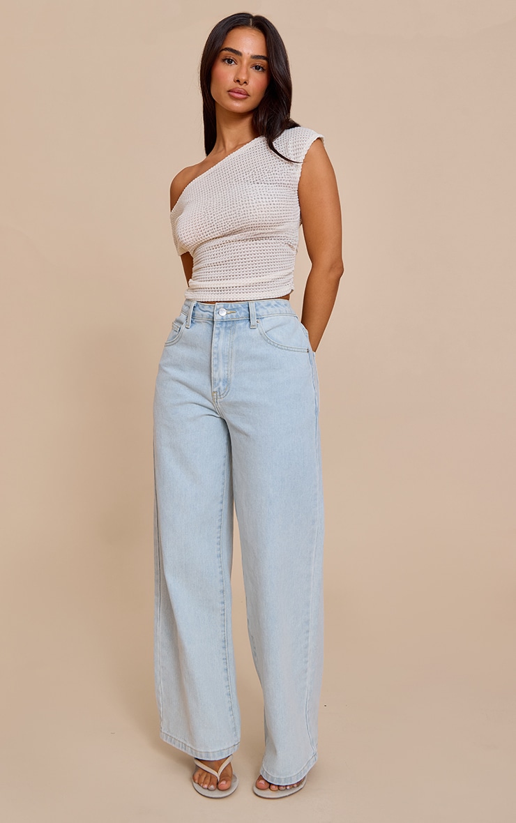 Petite Cream Textured One Shoulder Top image 3