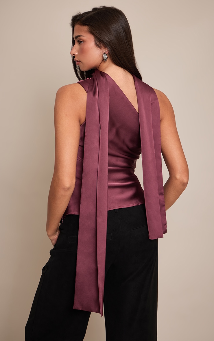 Plum Asymmetric Scarf Detail Top image 2