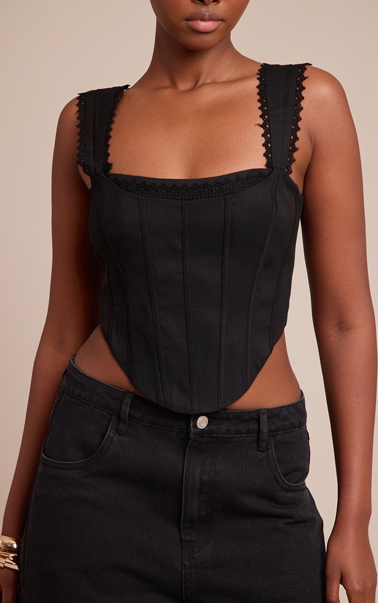 Black Woven Scallop Trim Bonded Corset image 4