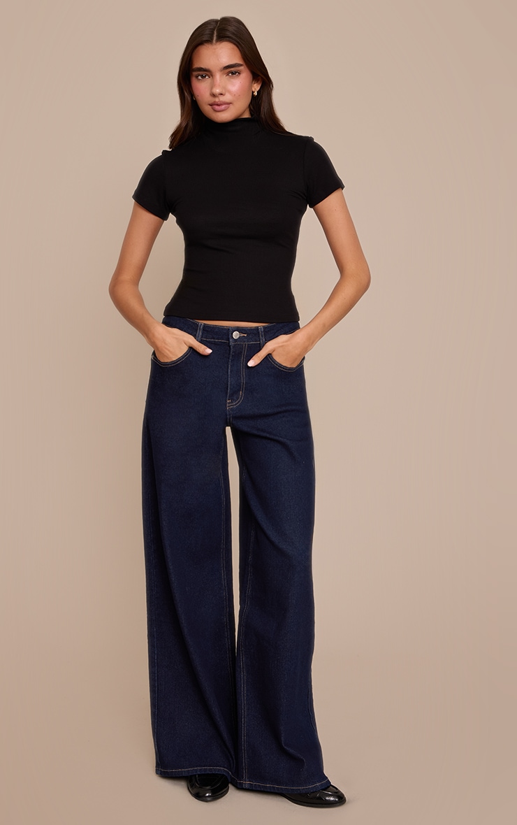 Indigo Mid Rise Stretch Wide Leg Jeans image 2