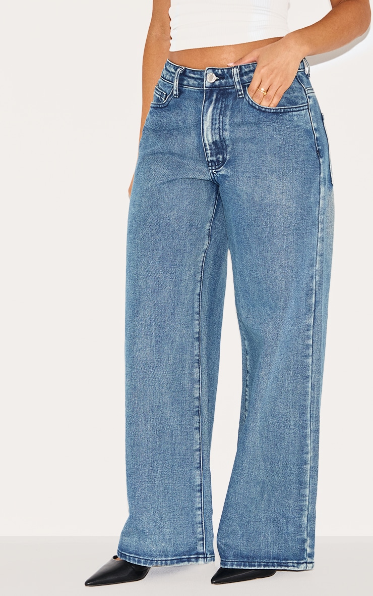 Petite Blue Washed Wide Leg Jeans image 1