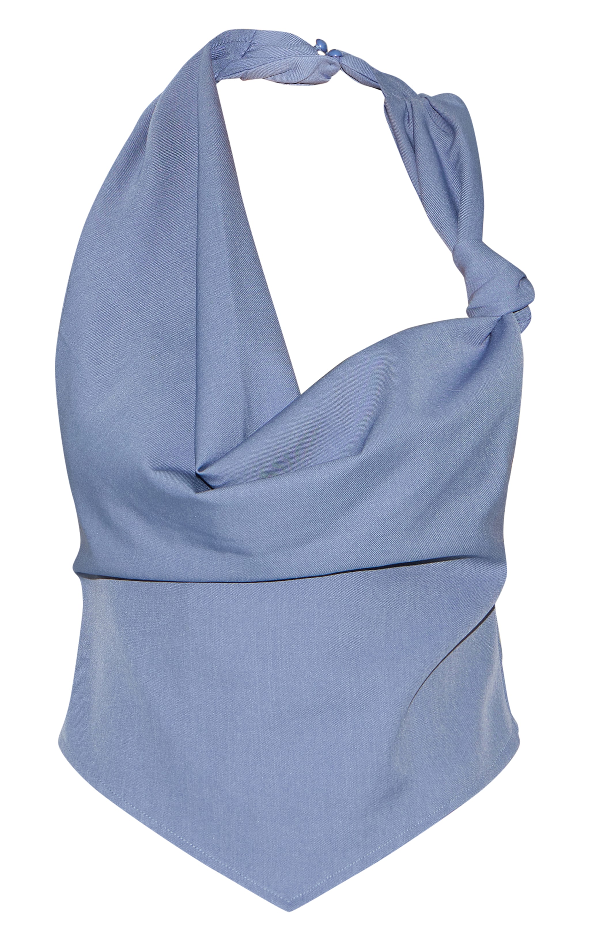 Blue Woven Cowl Neck Long Top image 5