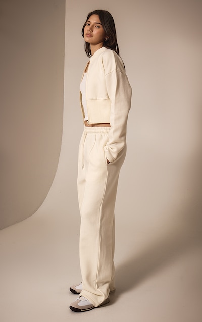 Cream Seam Detail Wide Leg Sweatpants