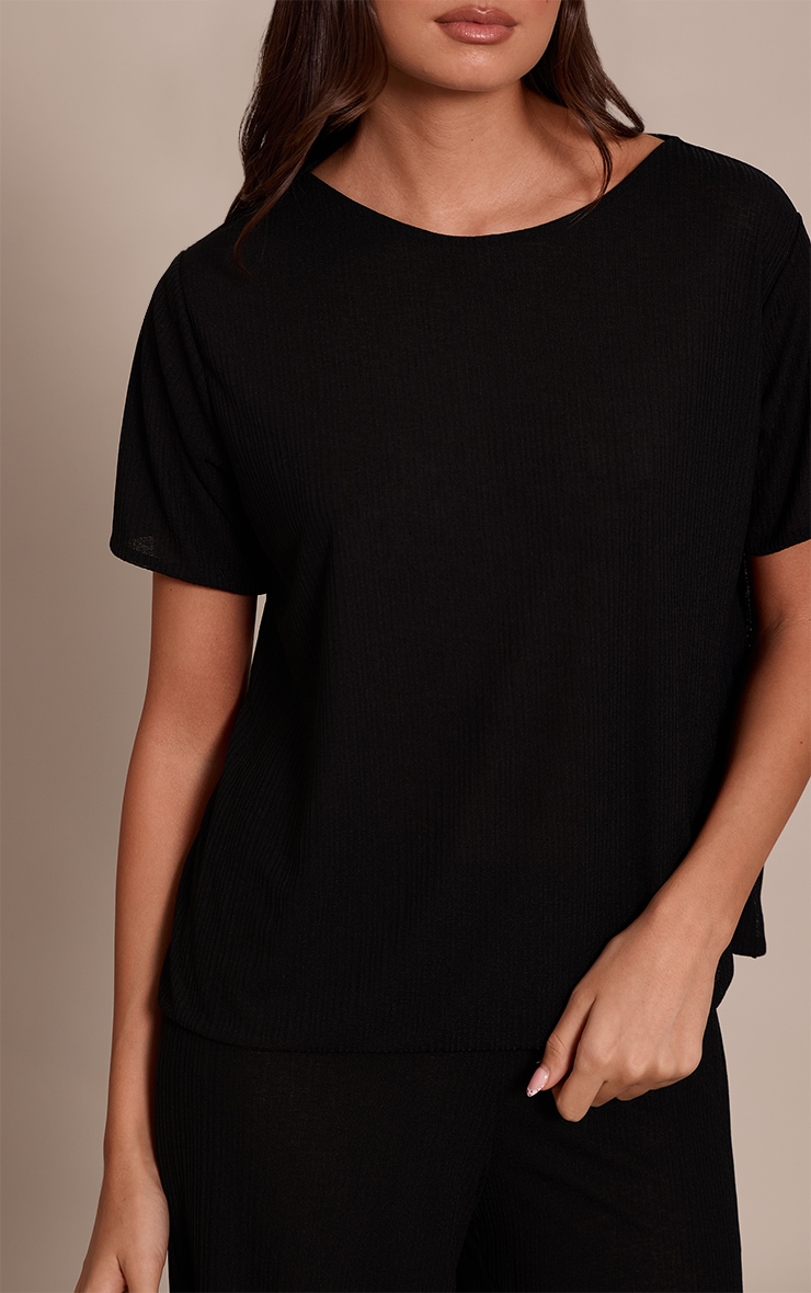 Black Sheer Textured Flowy T-shirt image 4