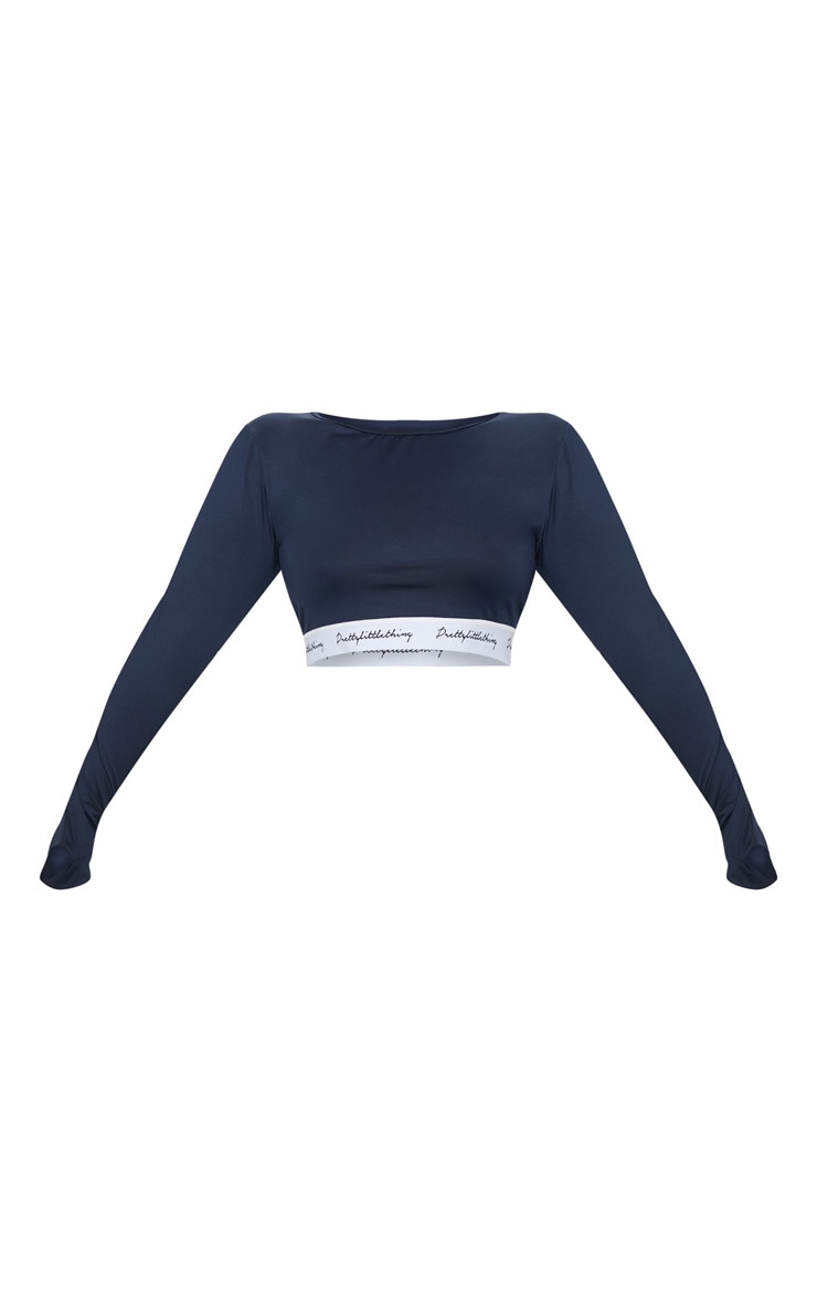 PRETTYLITTLETHING Plus Navy Band Long Sleeve Crop Top image 3