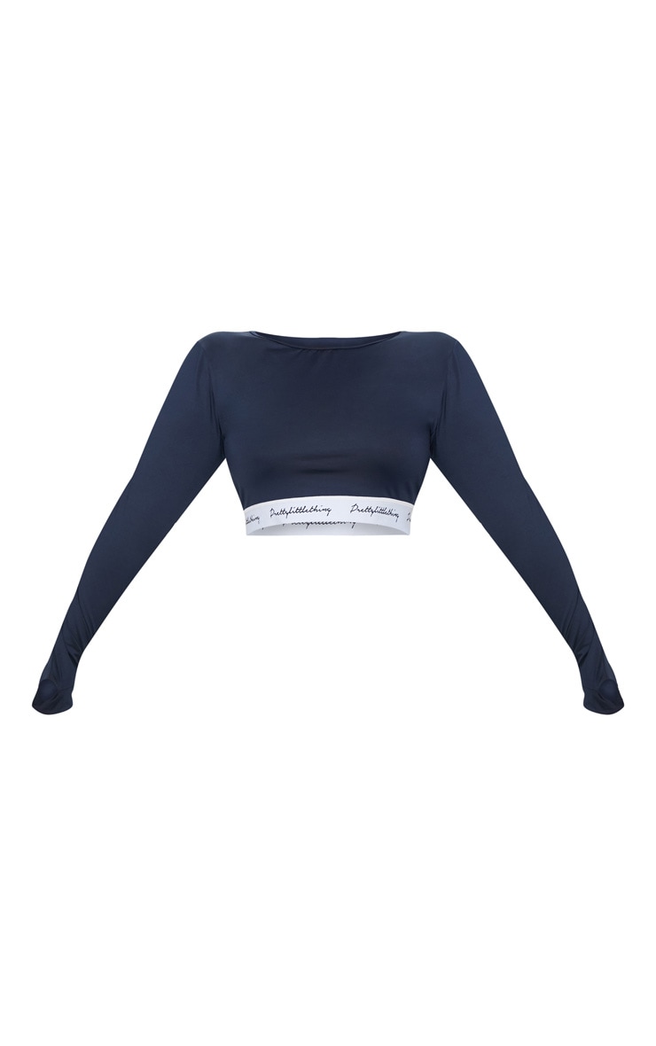 PRETTYLITTLETHING Plus Navy Band Long Sleeve Crop Top image 3