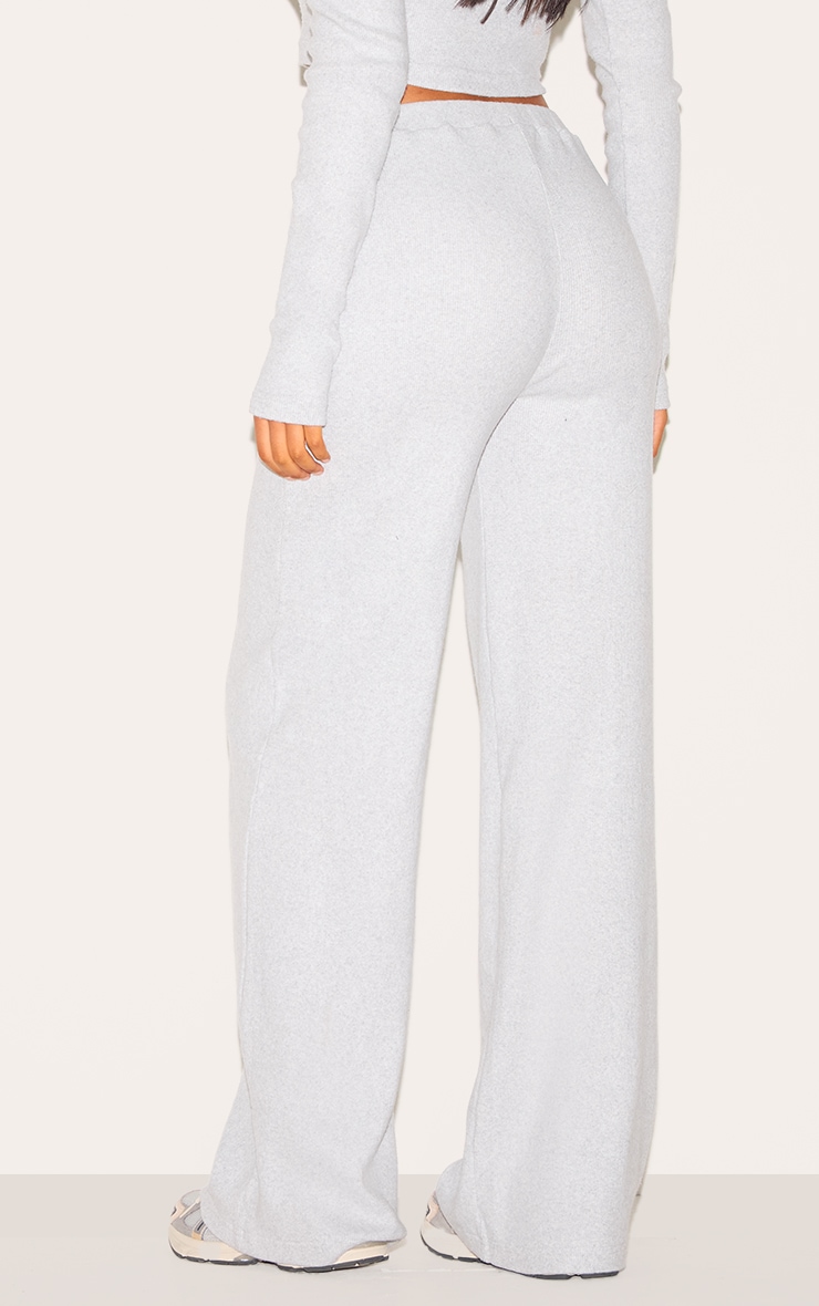 Tall Grey Marl Brushed Rib Wide Leg Pants image 3