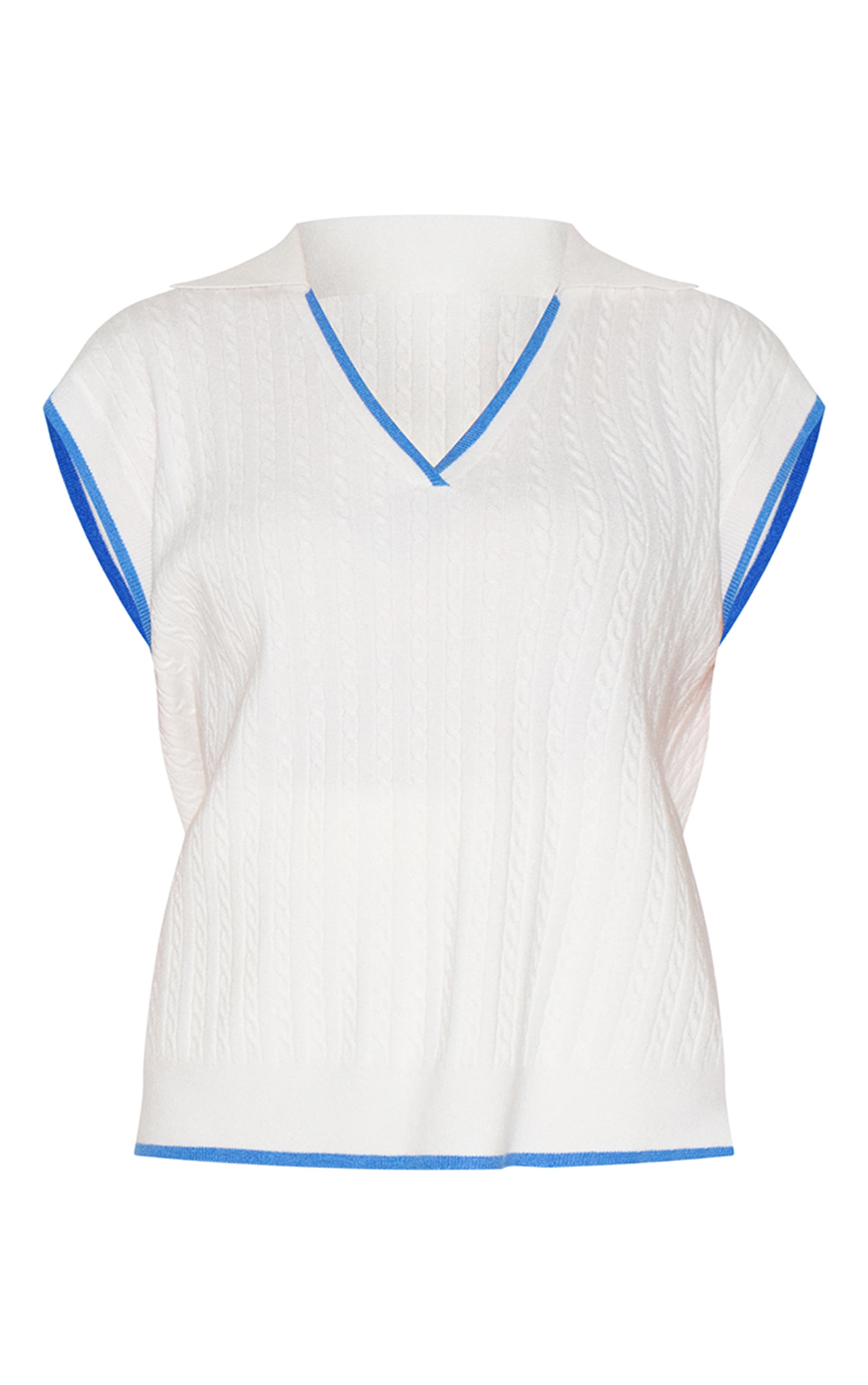Petite Cream Knitted Collared V Neck Top image 5