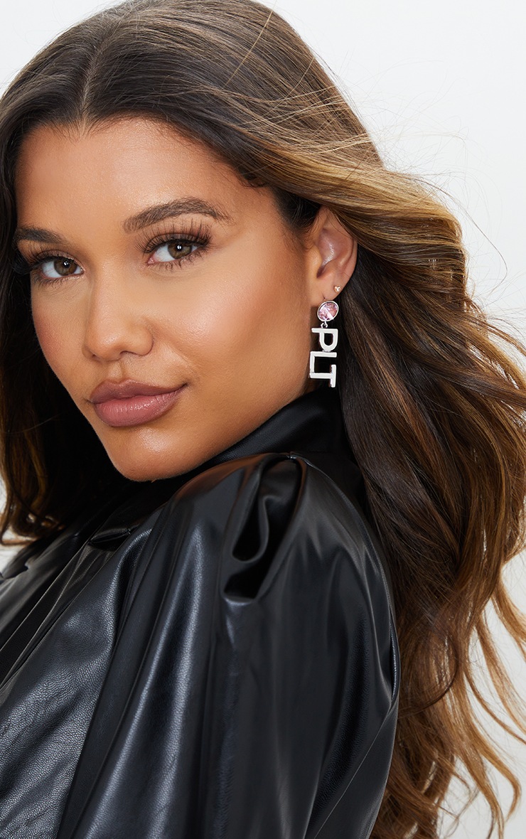 PRETTYLITTLETHING Pink Jewel Drop Font Earrings