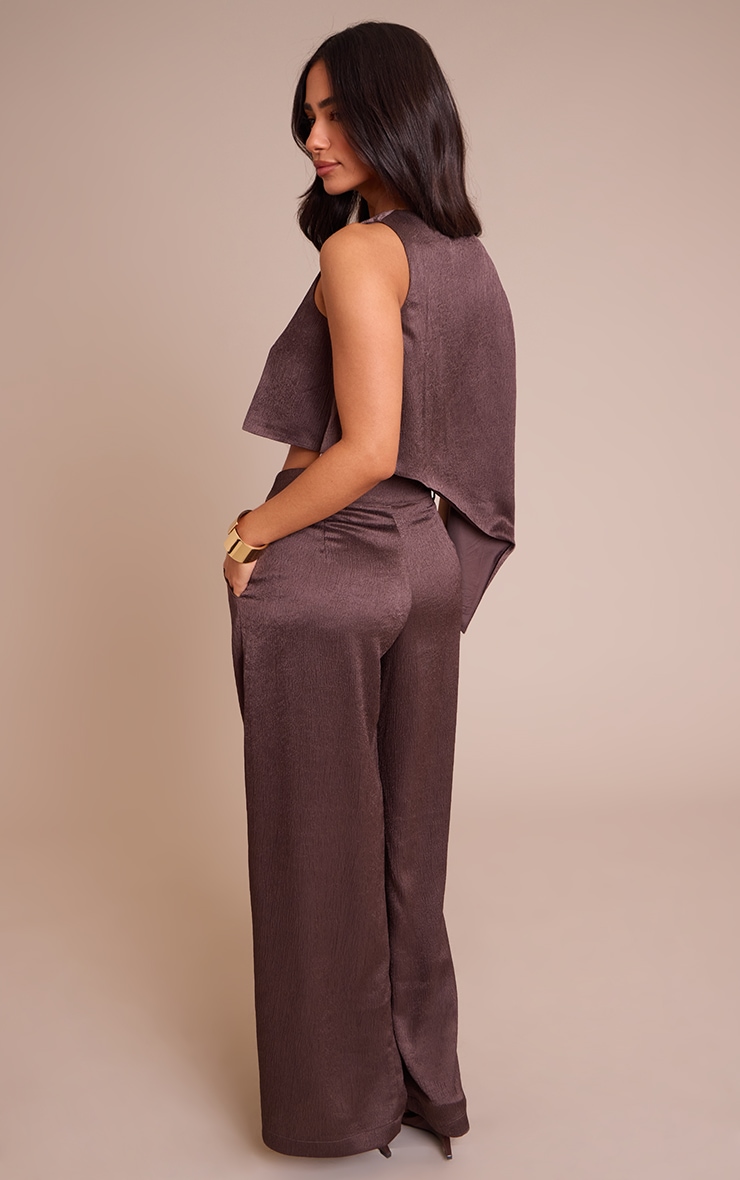 Petite Taupe Textured Satin Wide Leg Pants  image 3