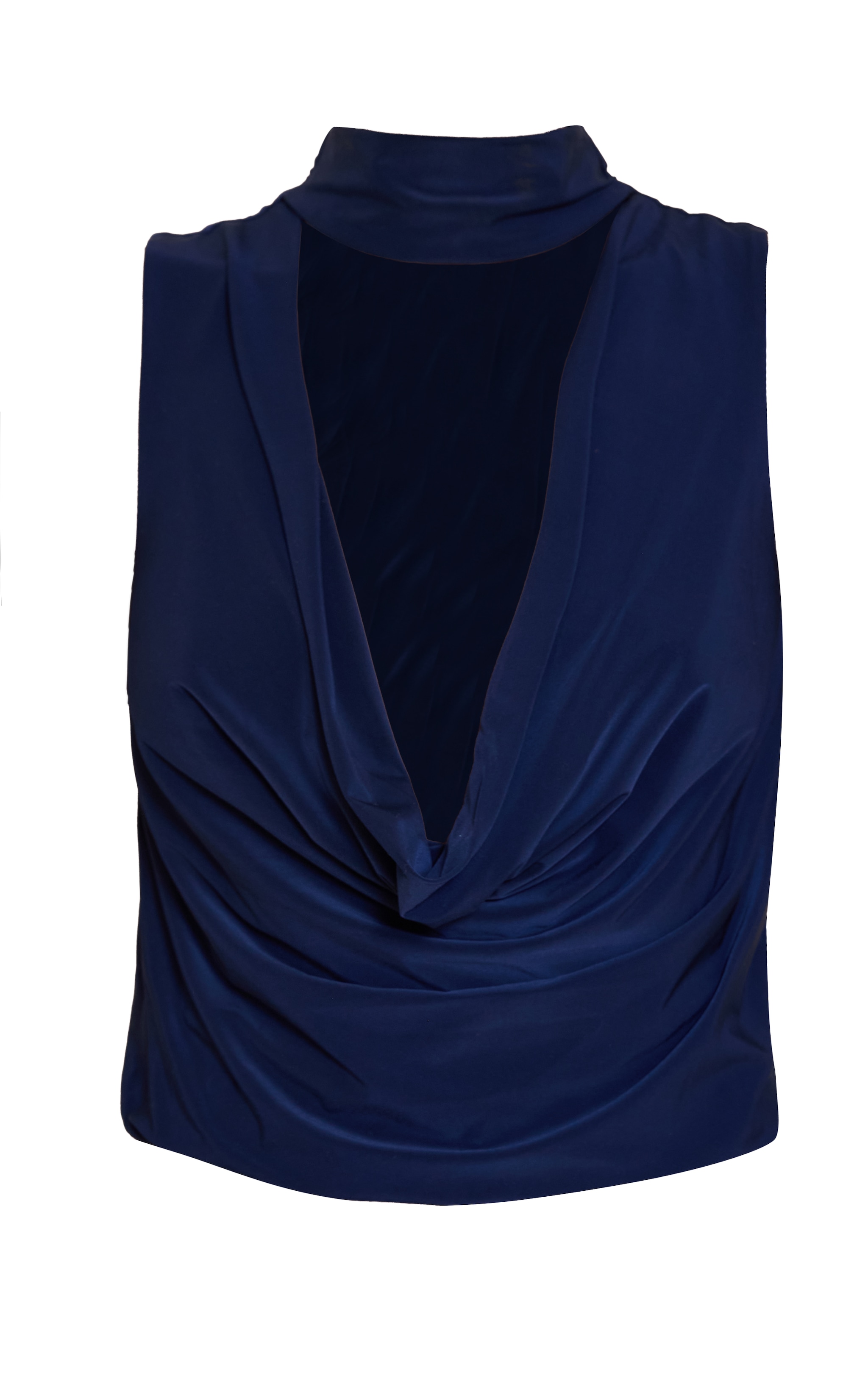 Navy Double Layer Slinky Plunge High Neck Long Top image 5