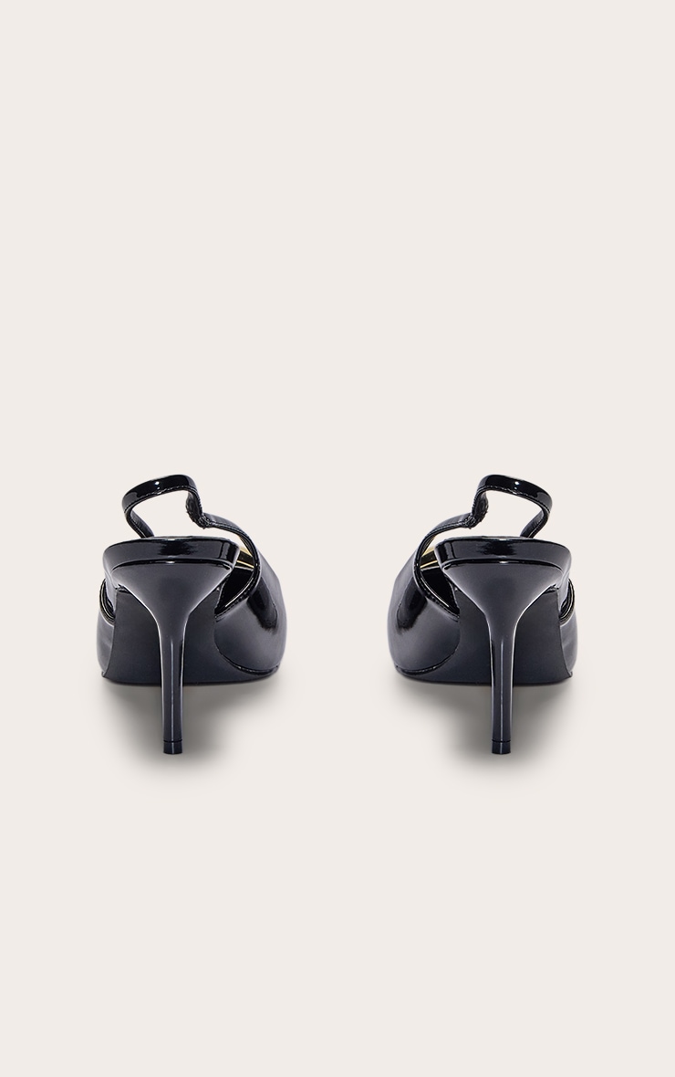 Black Patent Gold Dome Trim Sling Back Court Heels image 4