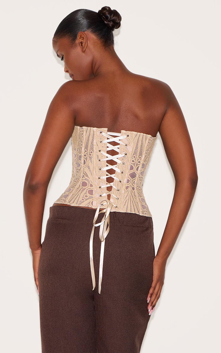 Almond Textured Sheer Floral Lace Corset image 2