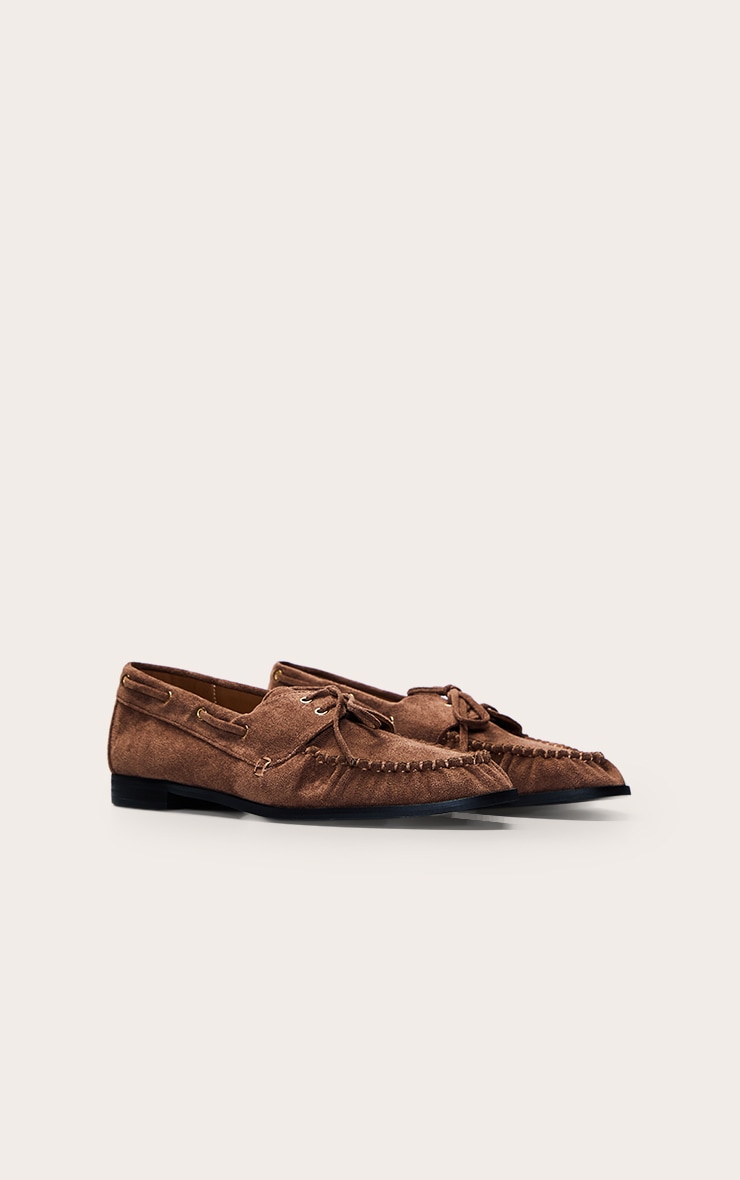 Chocolate Faux Suede Ruched Lace Up Loafer image 3