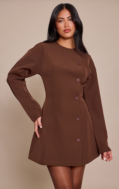 Chocolate Button Down Shift Blazer Dress
