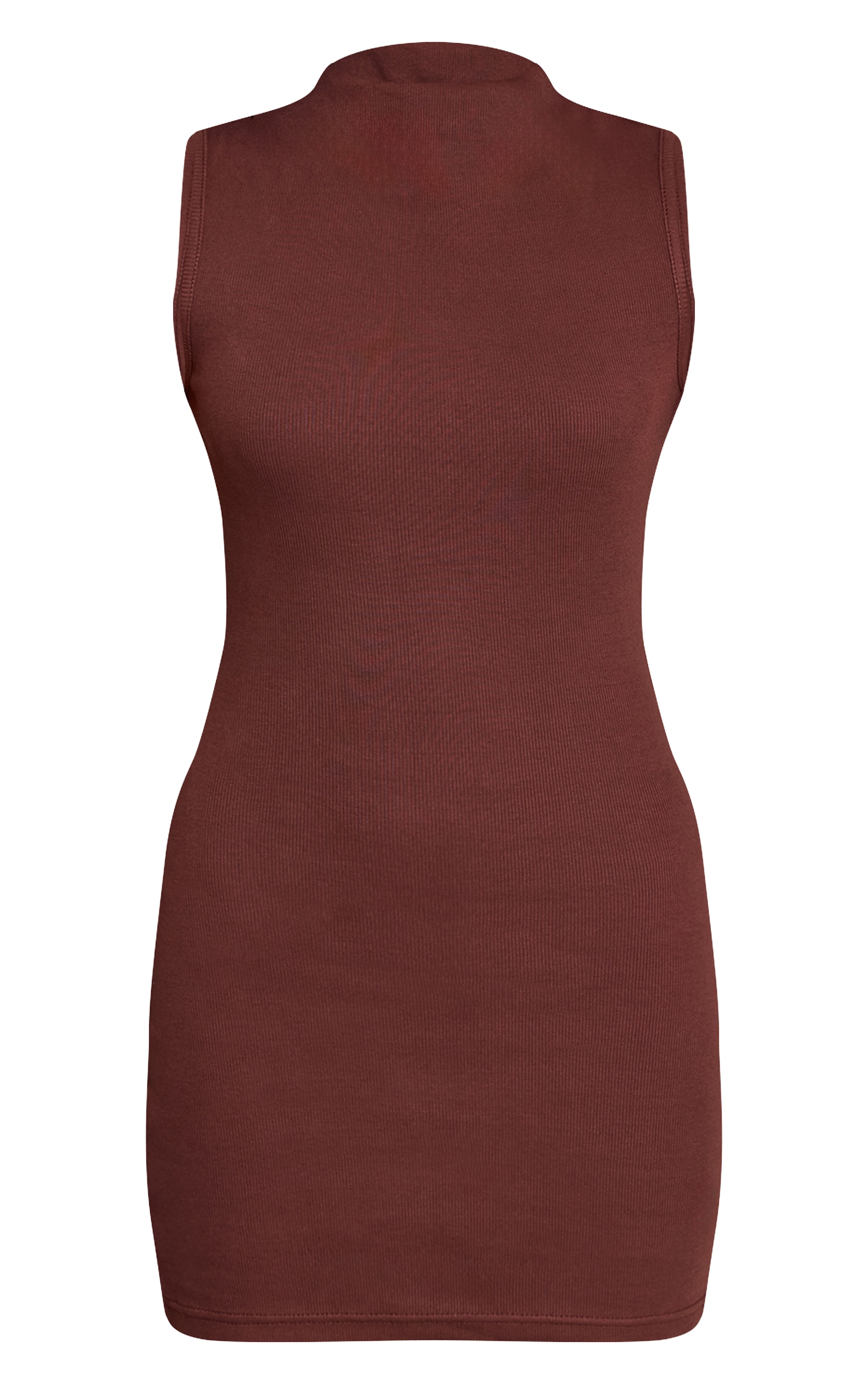 Chocolate Ribbed High Neck Sleeveless Bodycon Dress image 5