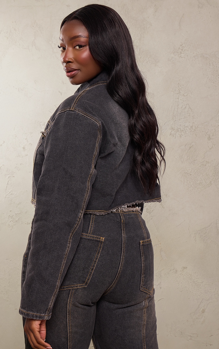 Black cropped denim jacket plus size 2025
