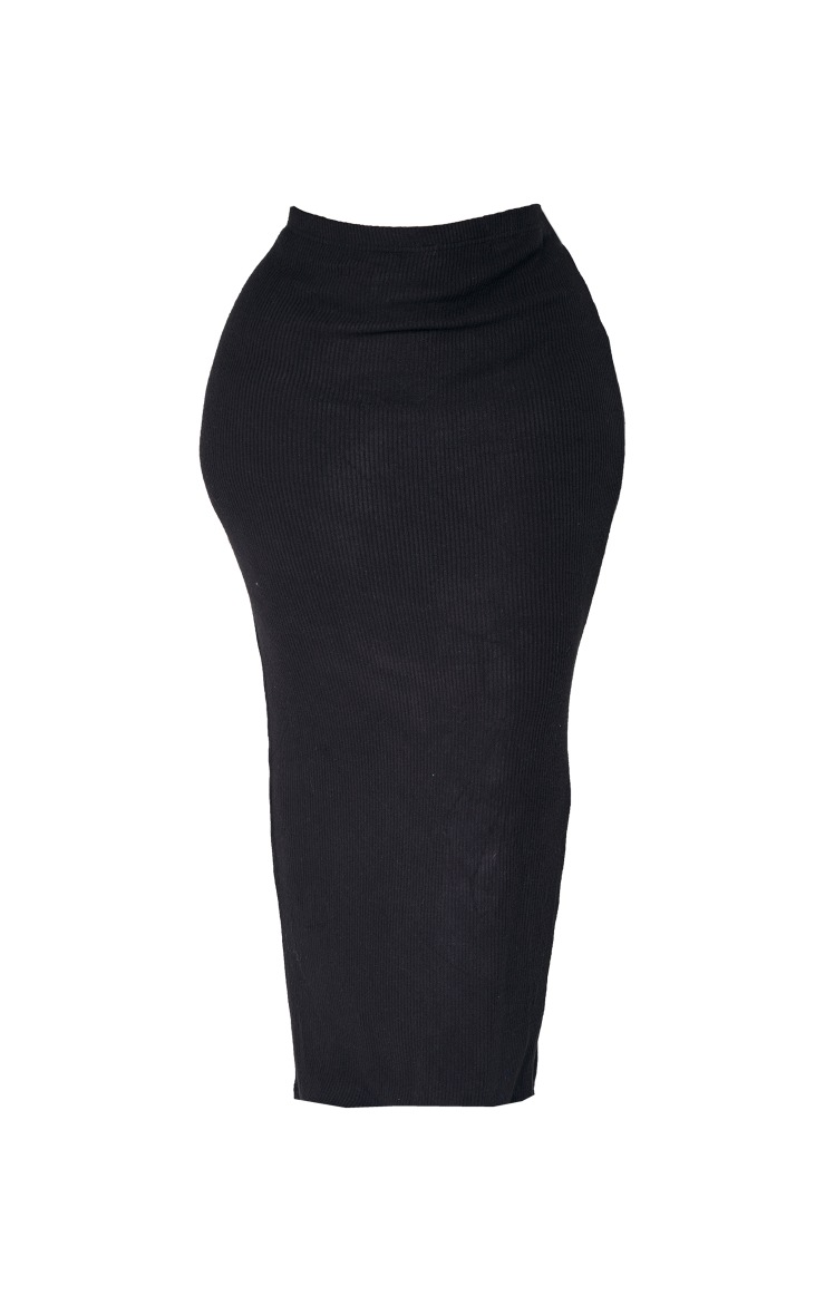 Plus Black Brushed Rib Midaxi Skirt image 5