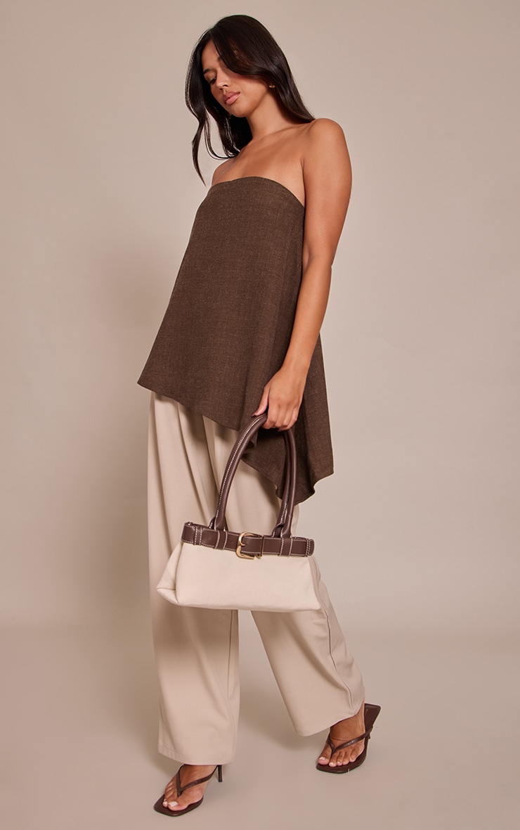 Chocolate Woven Bandeau Asymmetric Hem Long Top image 3