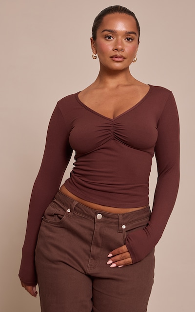 Shape Chocolate Sculpt Ruched Bust Long Sleeve Top