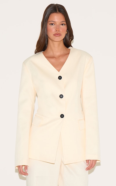 Blazer de tailleur ajusté deluxe sable sans revers à boutons