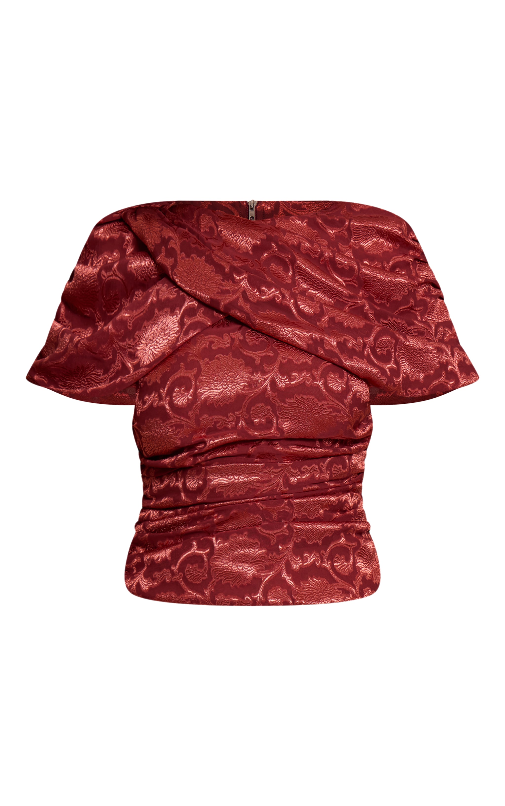 Burnt Orange Floral Satin Drape Top  image 5
