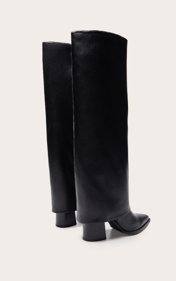 Bottes repliées en PU noir à talon carré image 4