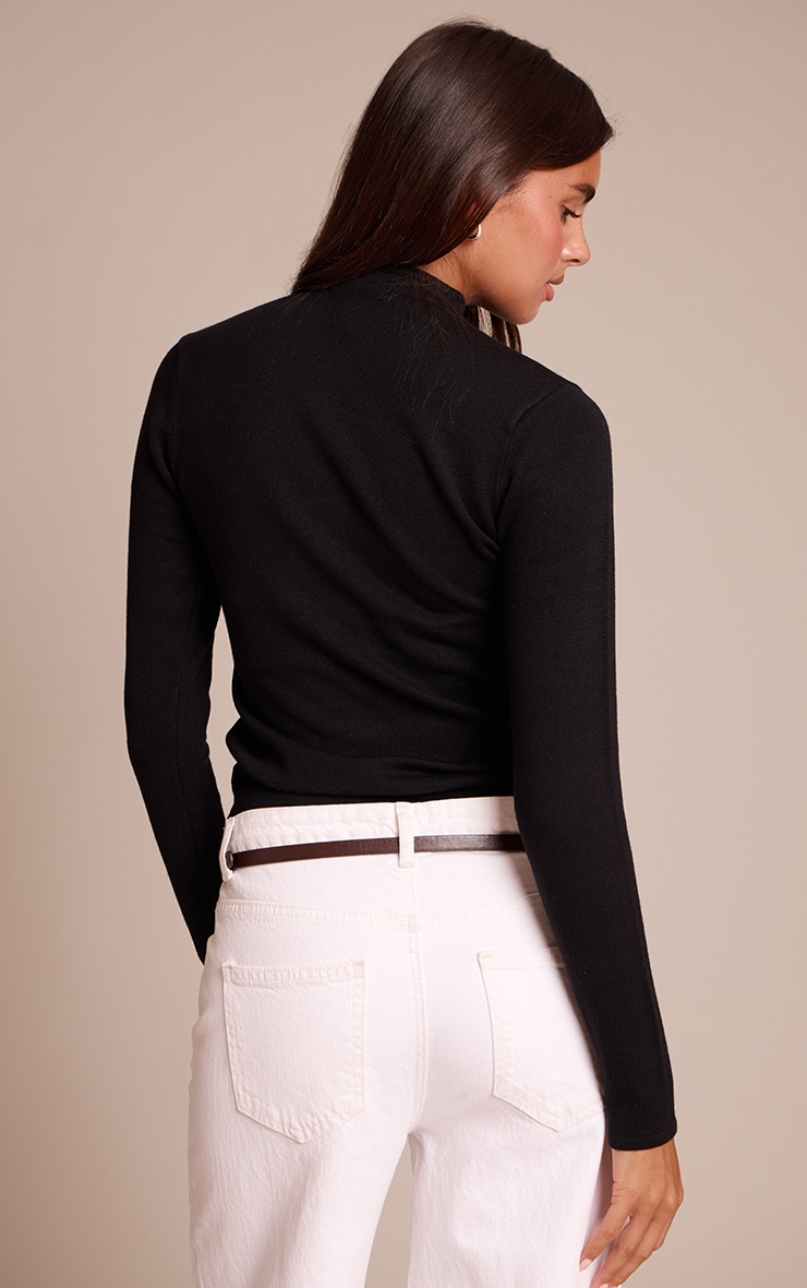 Black Fine Knit High Neck Sweater image 2
