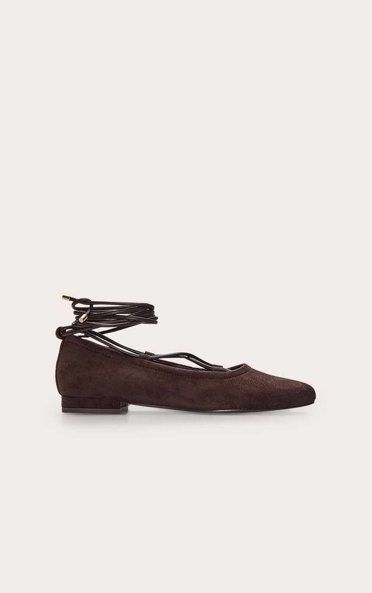 Chocolate Faux Suede Lace Up Ballet Flat image 2