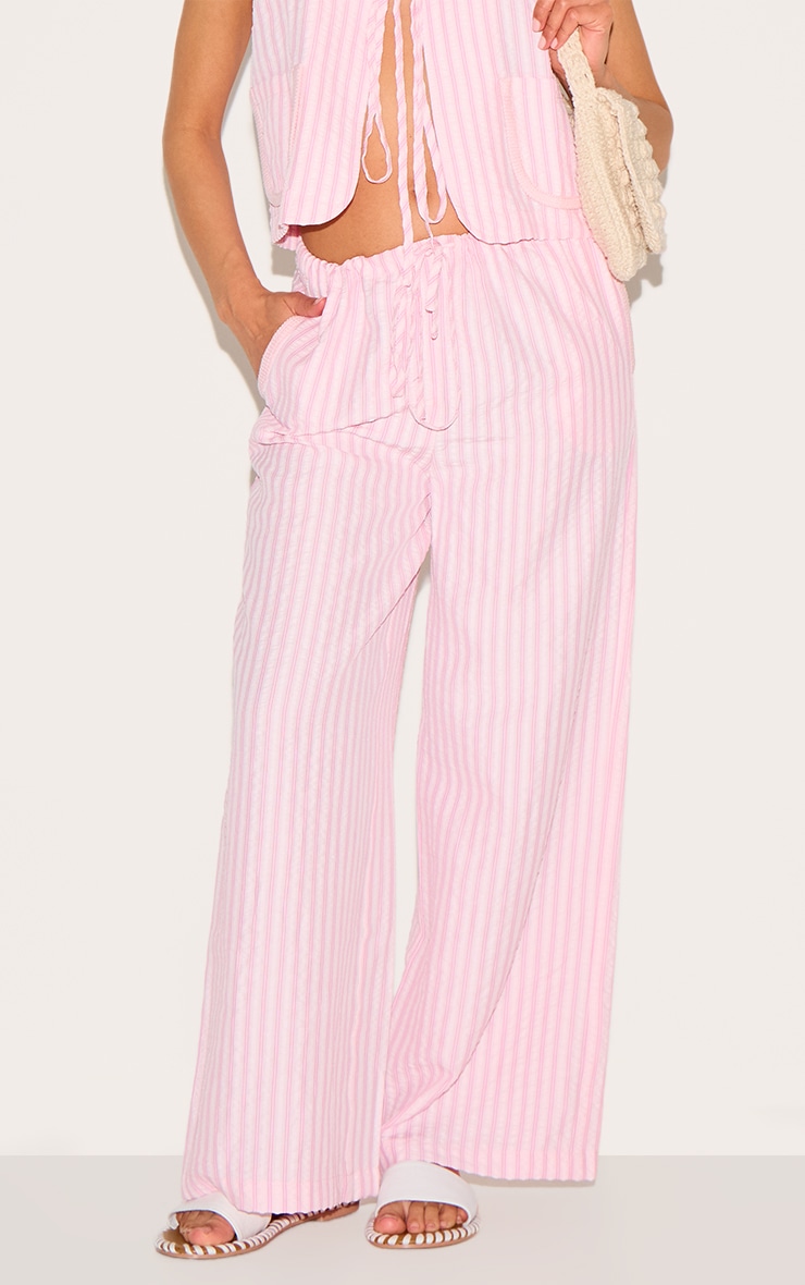 Petite Pink Striped Woven Wide Leg Pants image 2