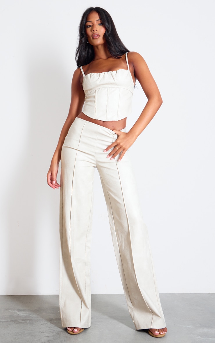 Tall Cream Faux Leather Boned Corset image 3