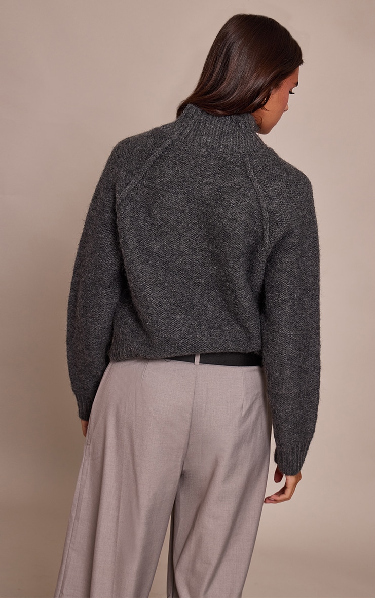 Dark Grey Zip Up Pocket Detail Knitted Cardigan image 2