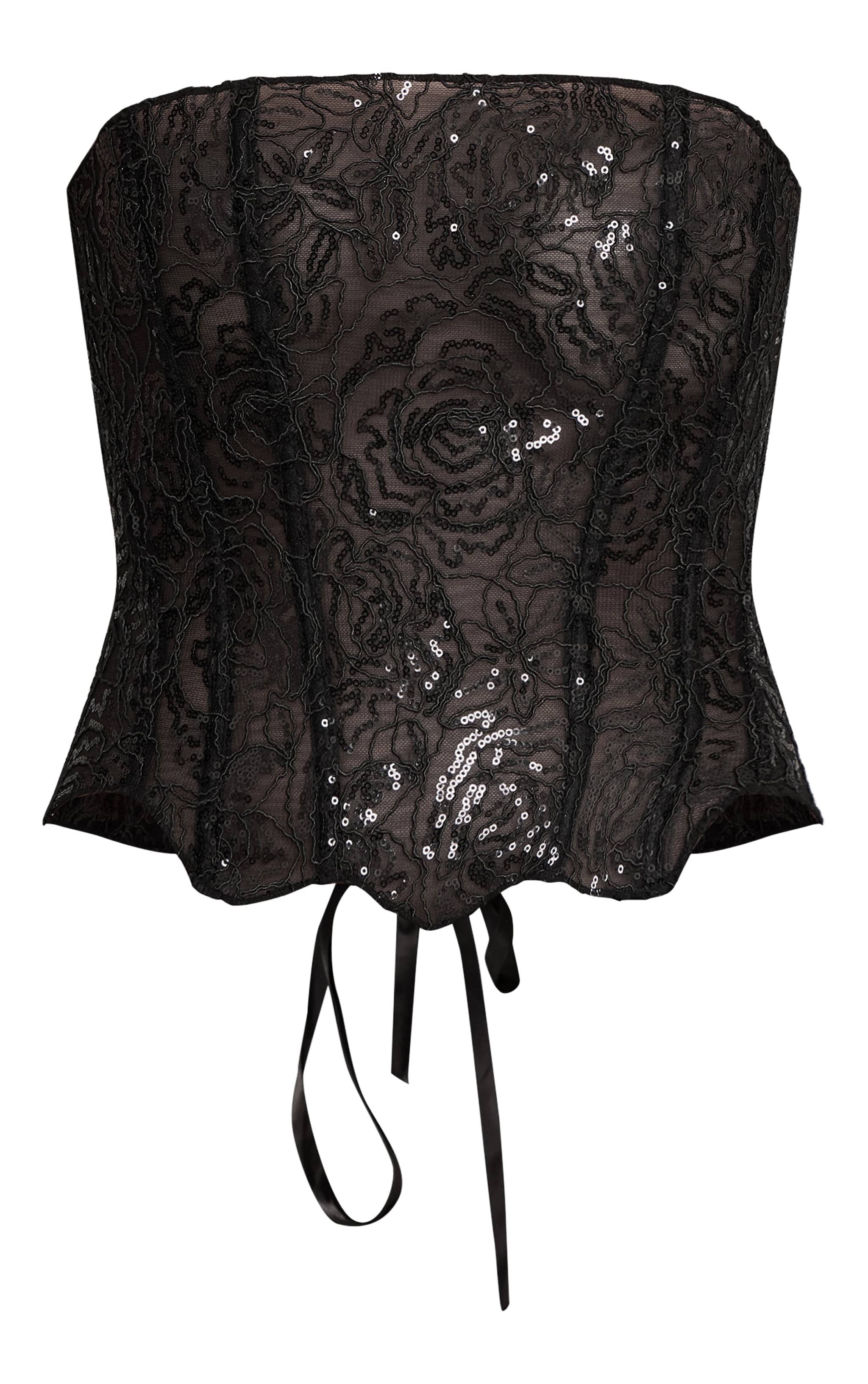 Black Textured Lace Sequin Corset image 5