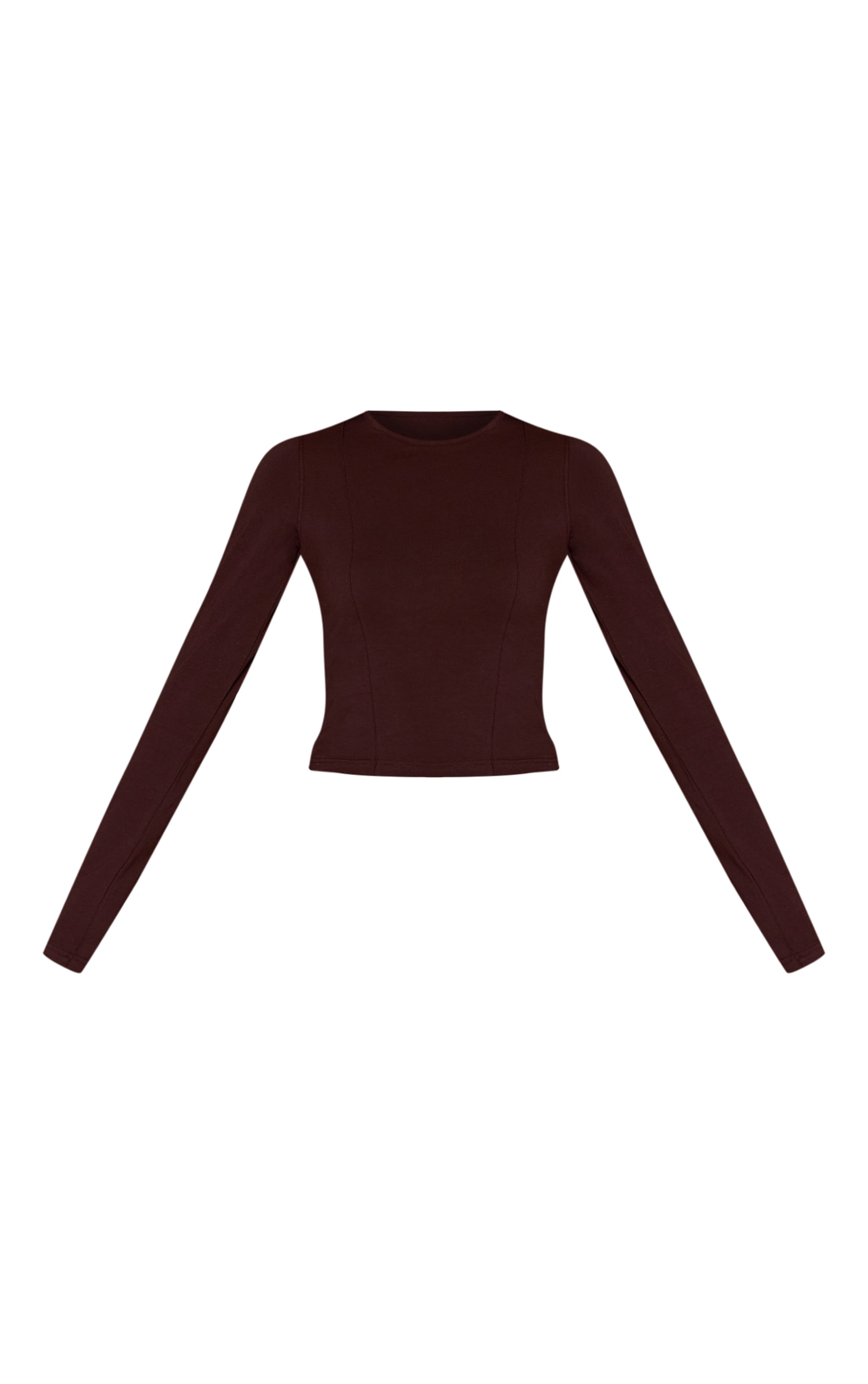 Dark Brown Cotton Seam Detail Long Sleeve Top image 5