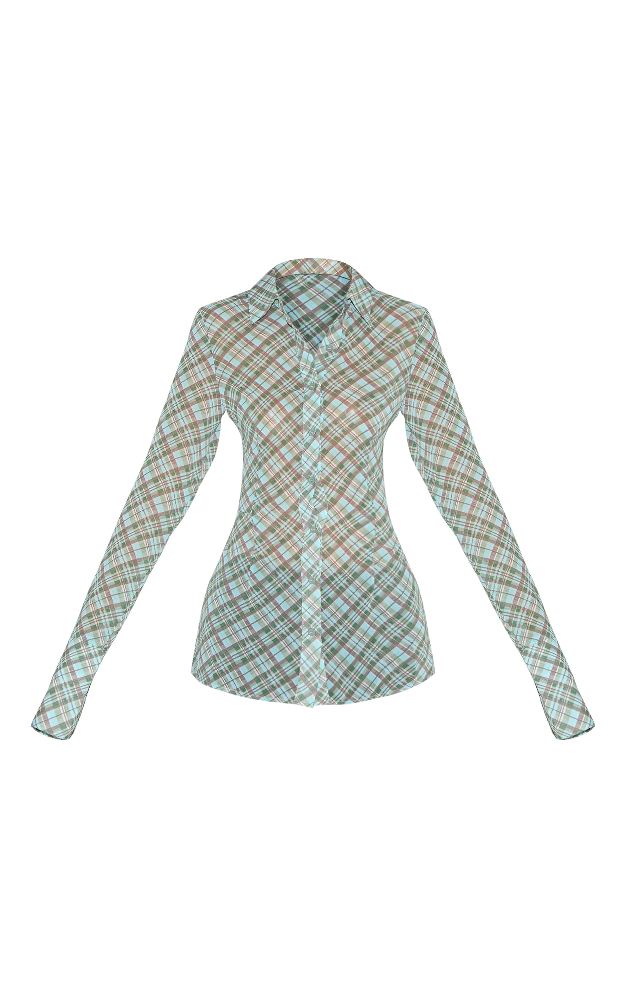 Green Check Sheer Fitted Shirt image 5