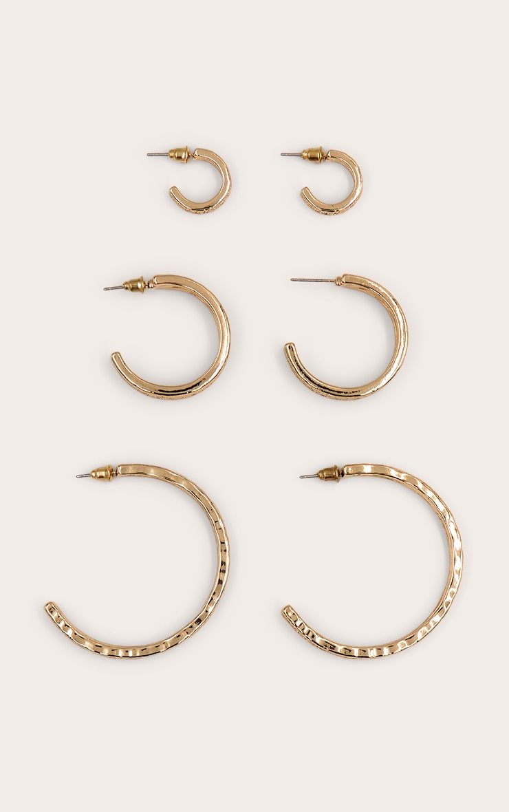 Gold Textured Size Range Hoop Earrings Multi-Pack image 2