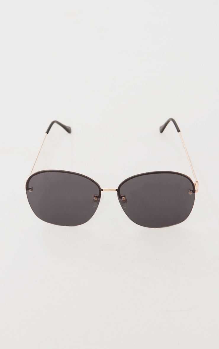 Black Frameless Oversized Round Sunglasses image 2