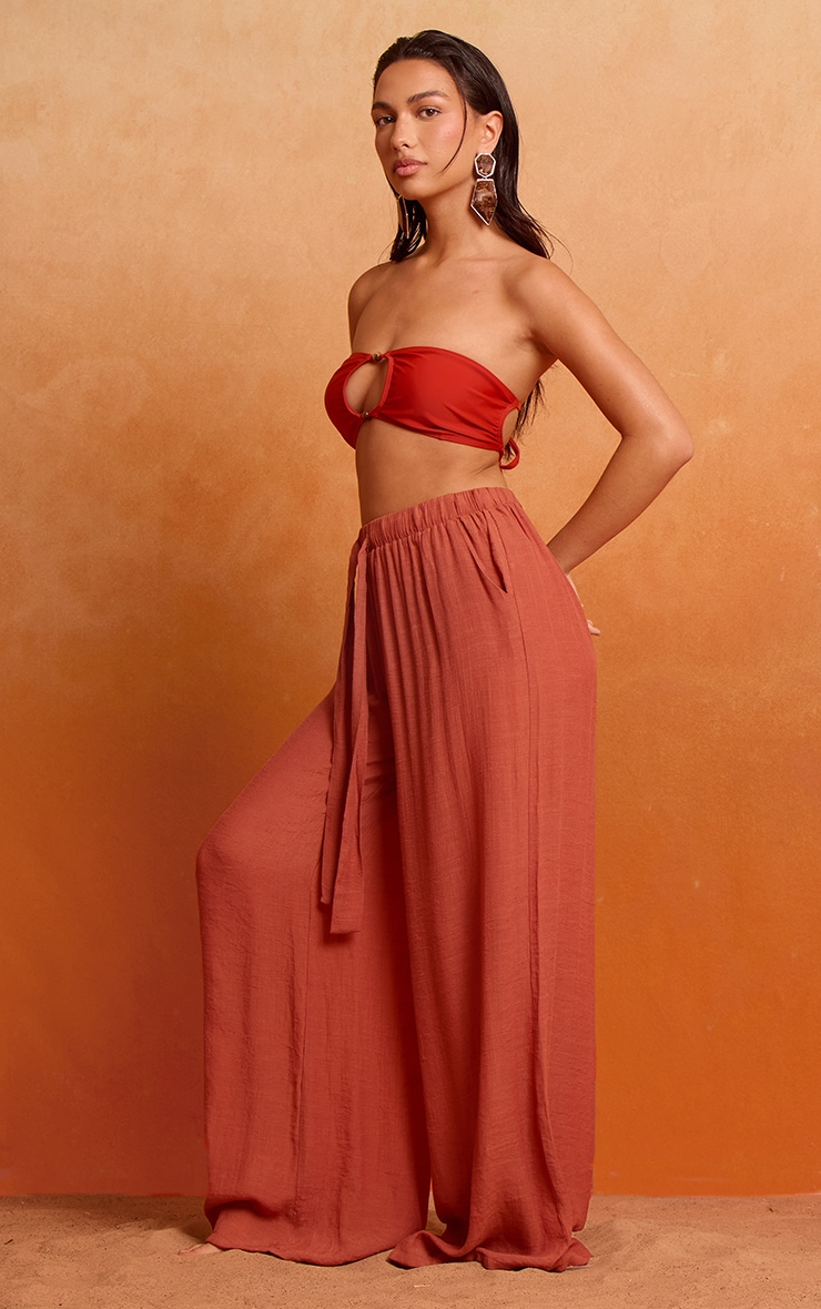 Rust Linen Look Palazzo Beach Pants image 1