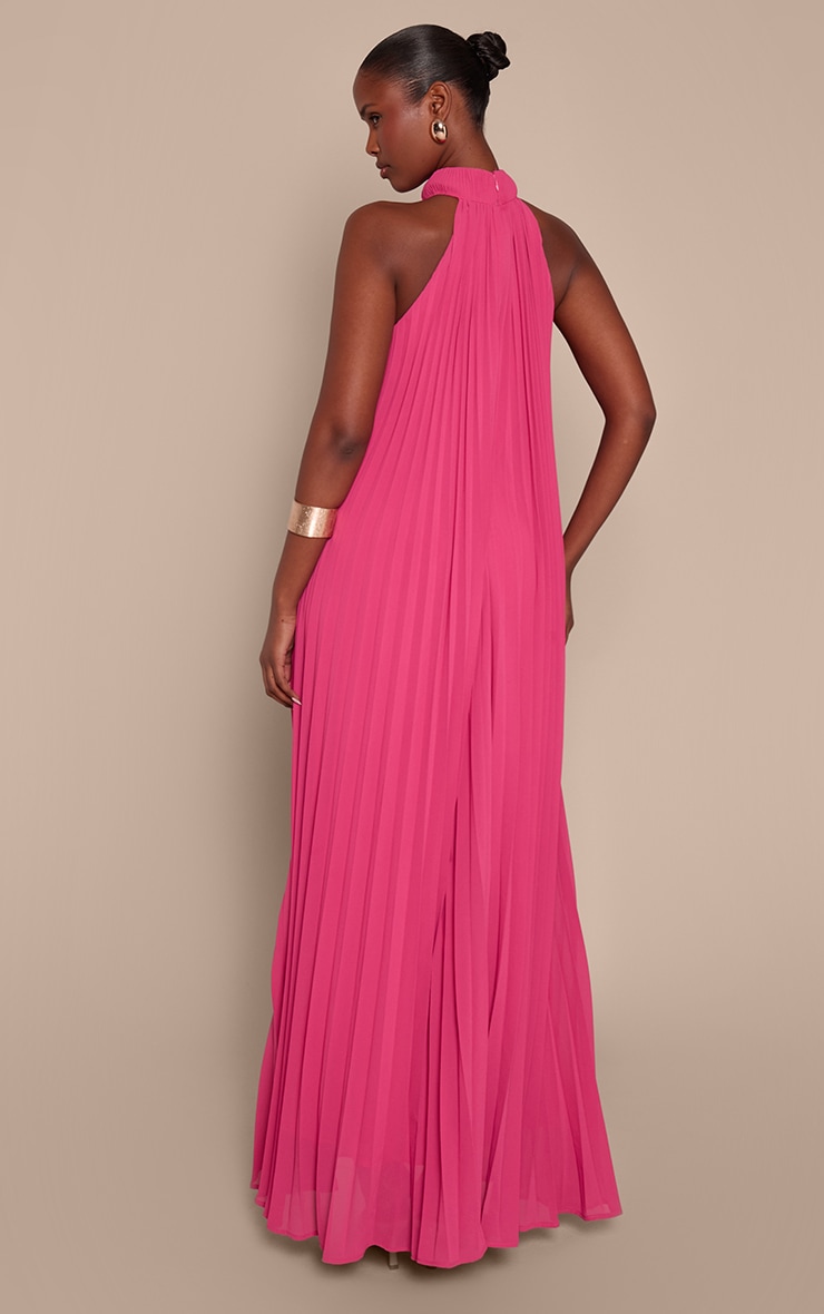 Bright Pink Plisse High Neck Maxi Dress image 2