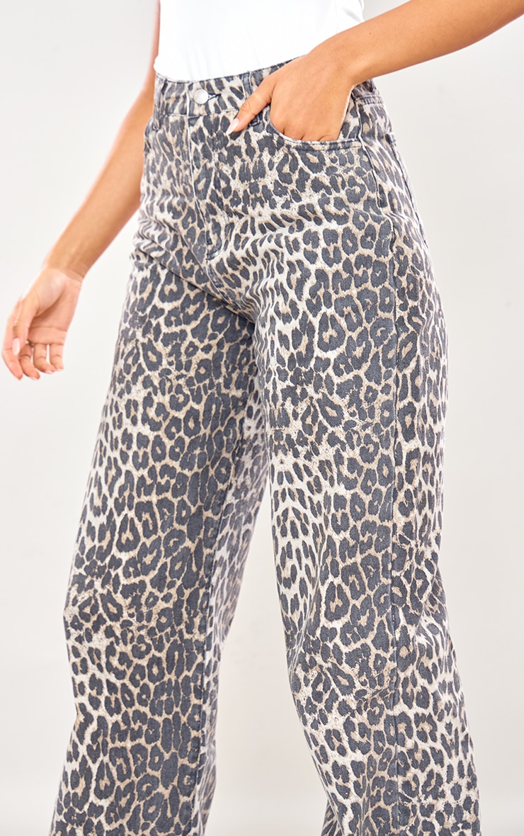 Tall Brown Leopard Print Wide Leg Denim Jeans image 4