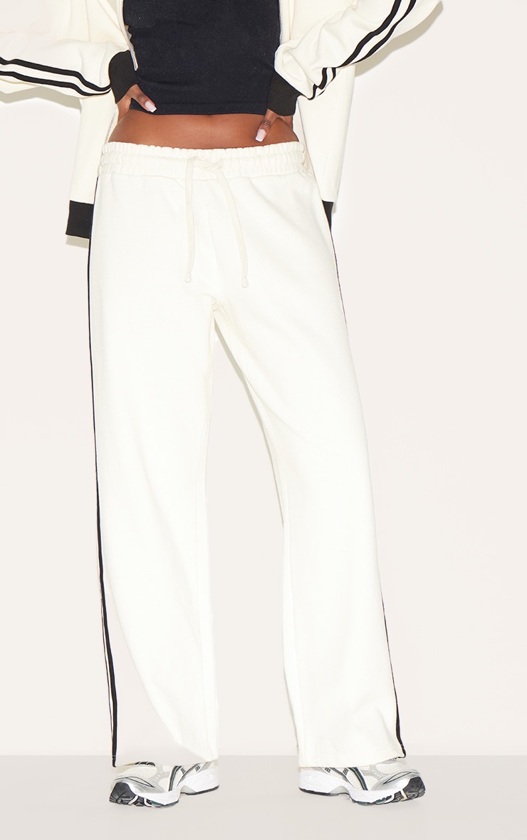 Cream Premium Side Stripe Wide Leg Joggers image 2