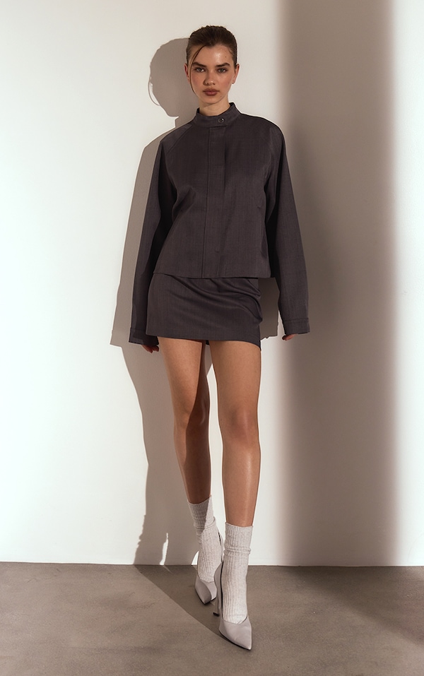 Dark Grey Tailored Mini Skirt 