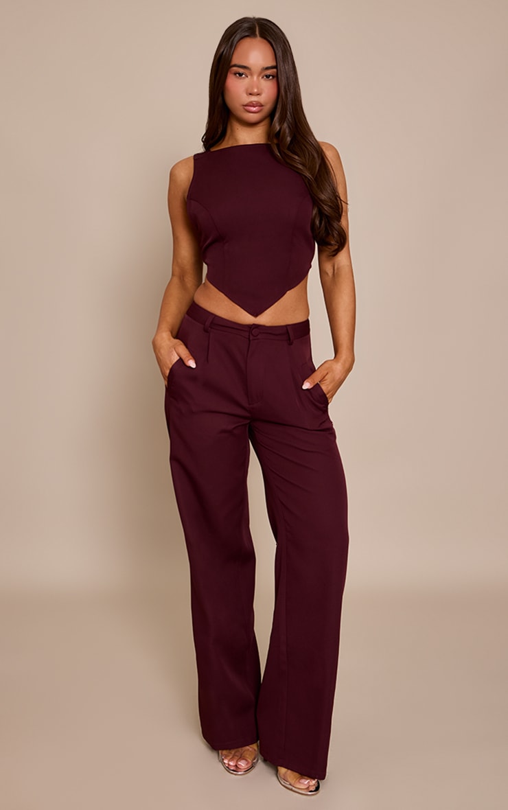 Plum Woven Pleat Detail Wide Leg Pants image 1