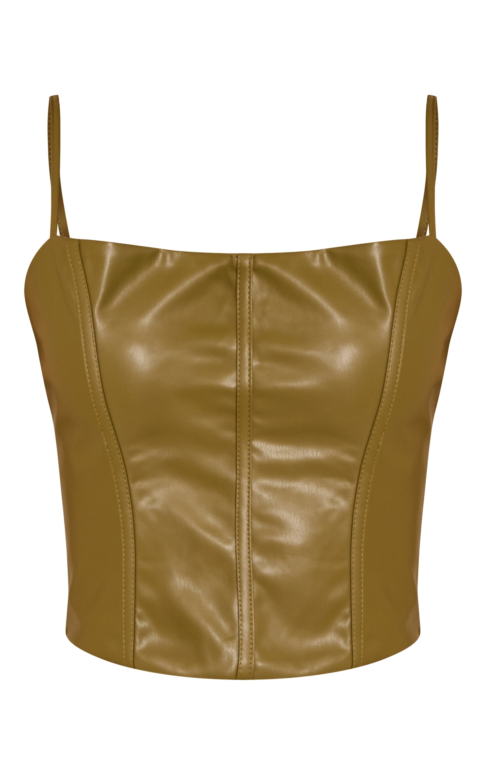 Olive Faux Leather Bonded Strappy Corset image 5