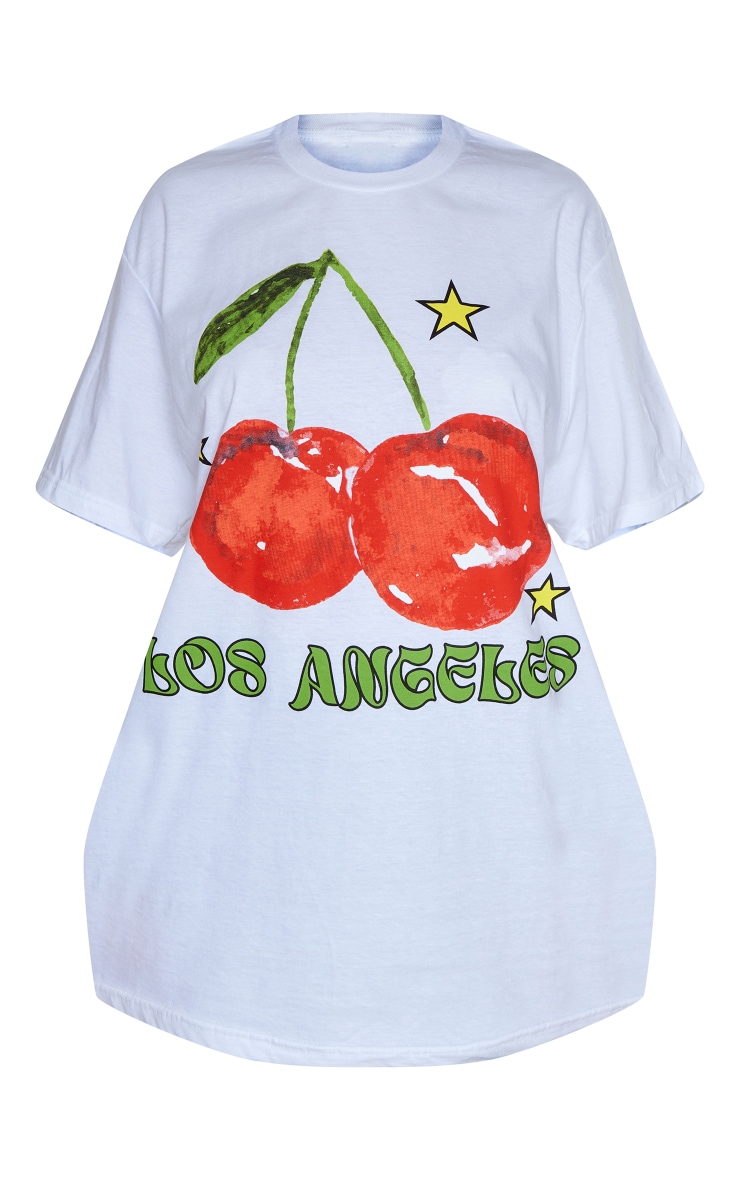 T-shirt oversize blanc à imprimé Los Angeles et cerise image 5