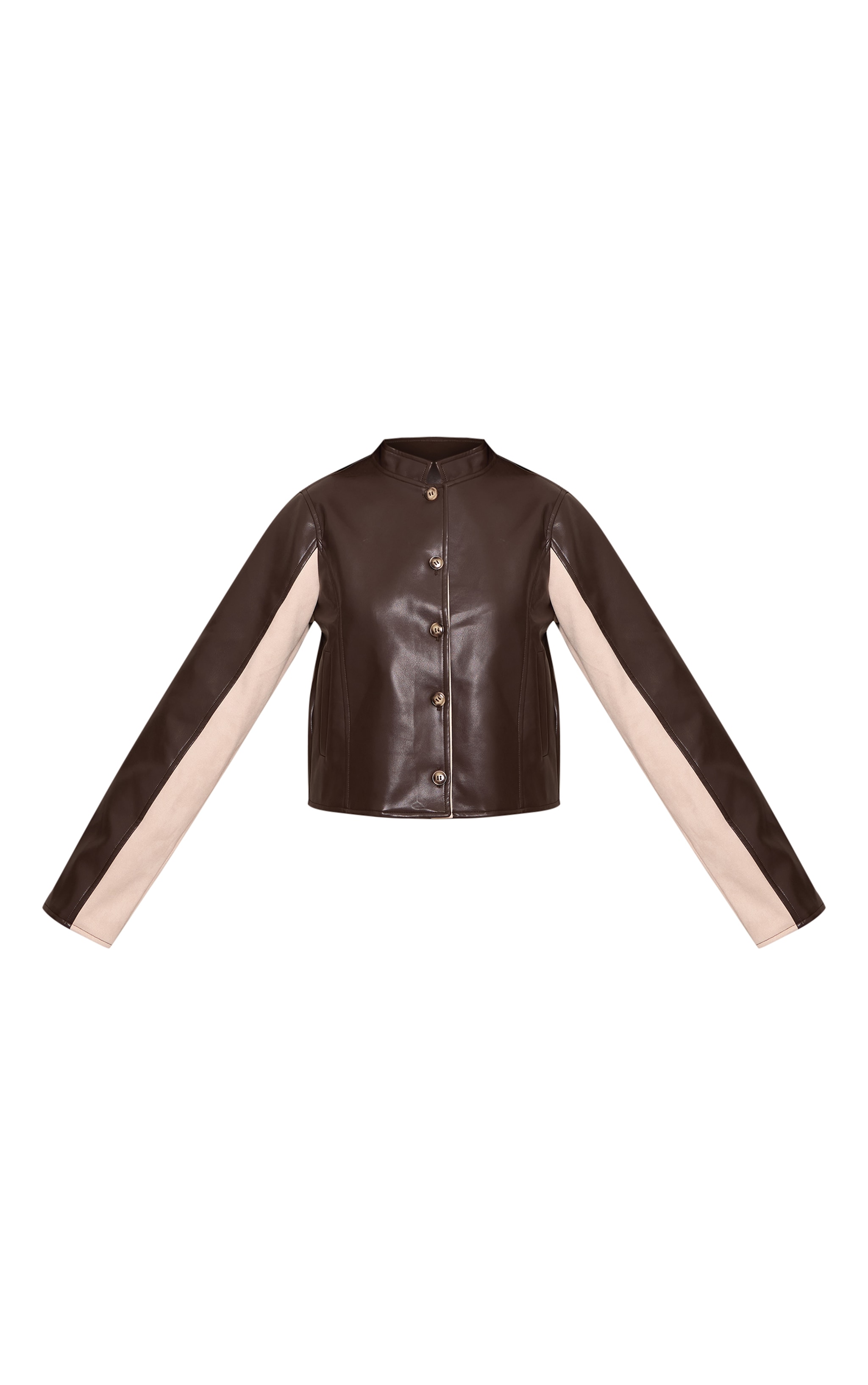 Petite Chocolate Faux Leather Panelled Fitted Jacket image 5