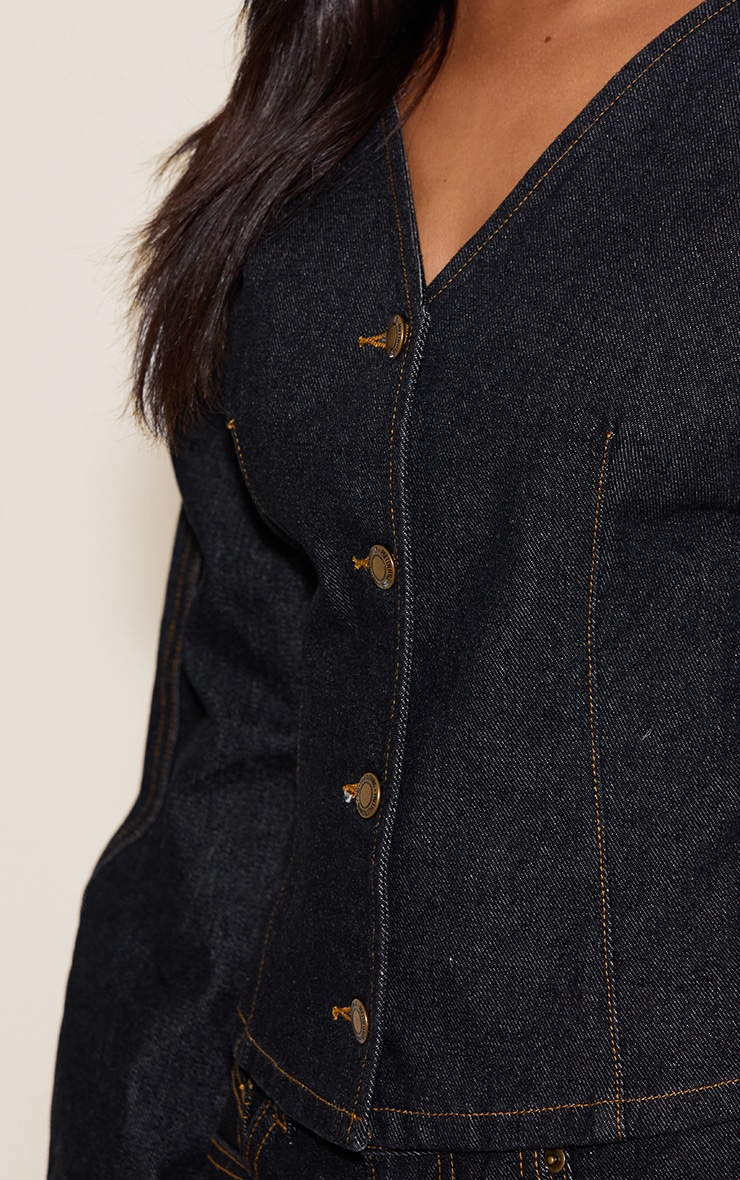  Petite Dark Indigo Gold Button Up Cocoon Sleeve Denim Jacket image 4