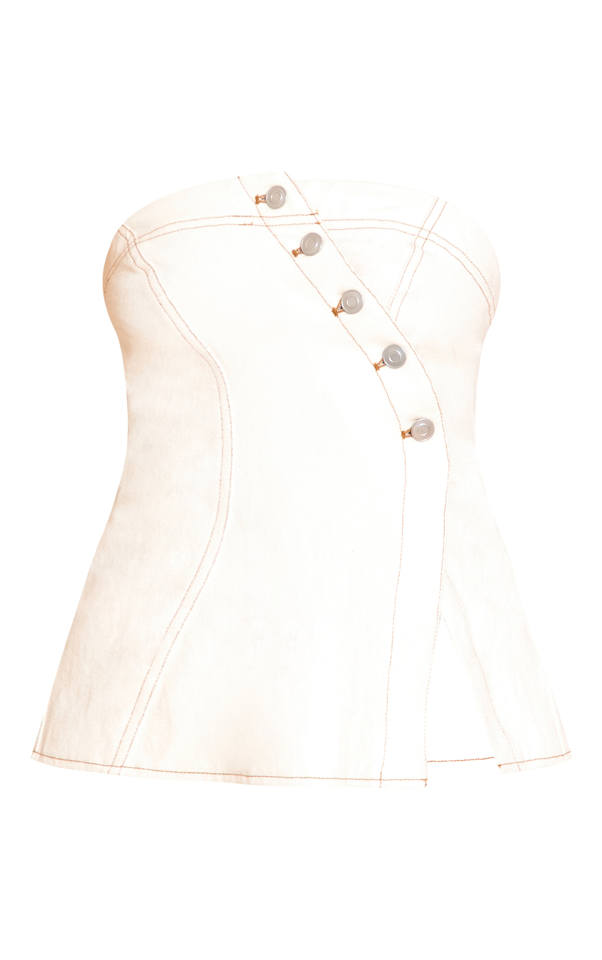 Ecru Asymmetric Button Denim Bandeau Top image 5