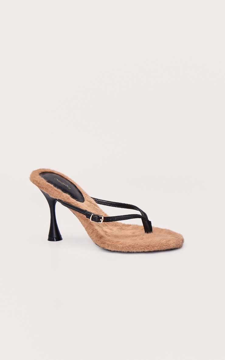 Caramel Fur Trim Toe Thong Heeled Mule image 2